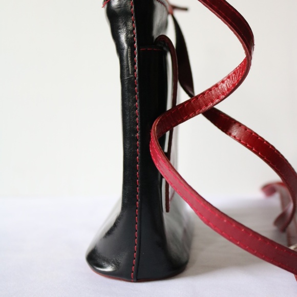 Vera Pelle Black & Red Leather Crossbody Purse Made in Italy Travel - Picture 4 of 8